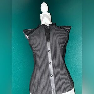 Marc New York NWT Black Faux-Leather Sleeveless Button-Up Top